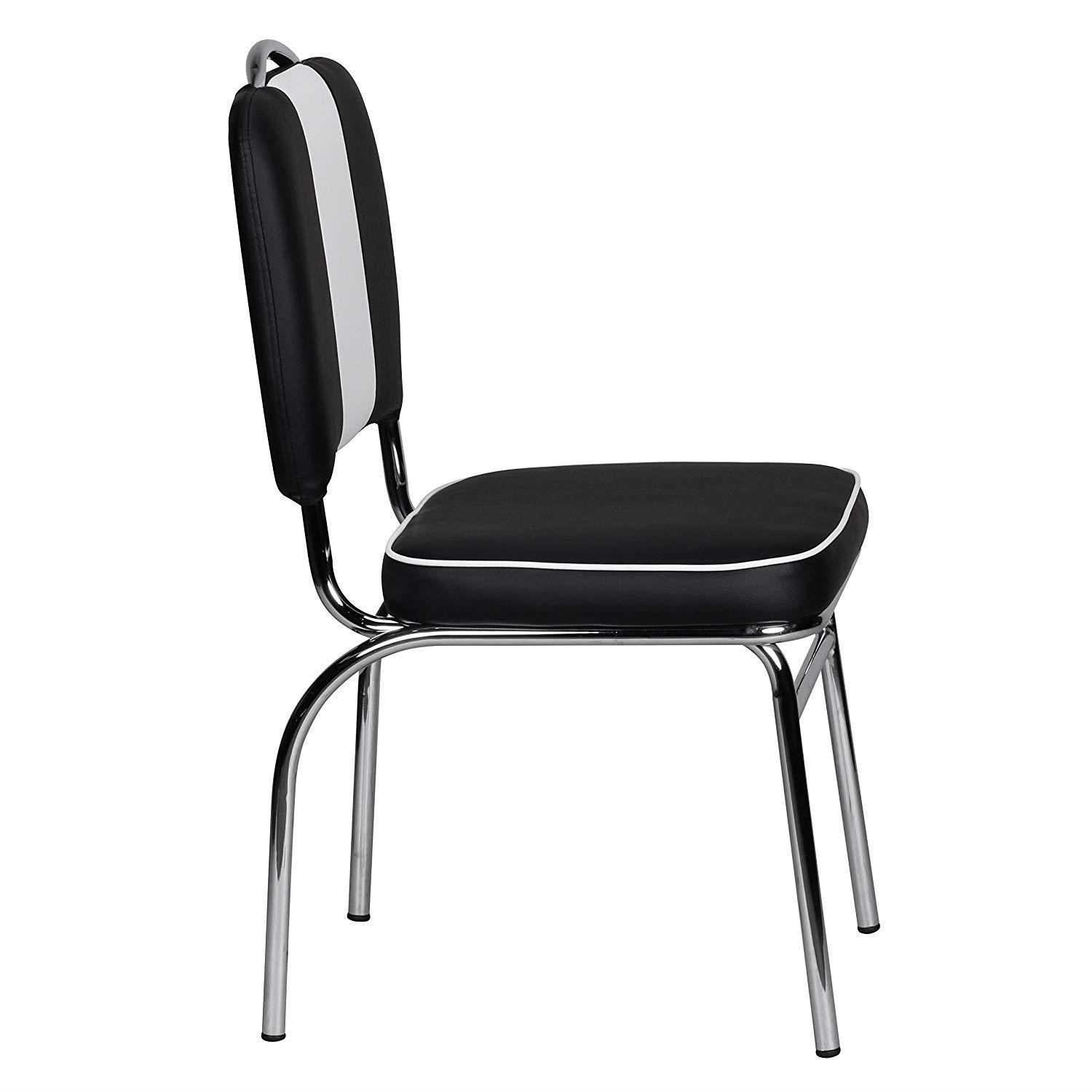 Silla de Confidente FIFTIES, Gran Acolchado, Estilo Retro, en Piel color Negro