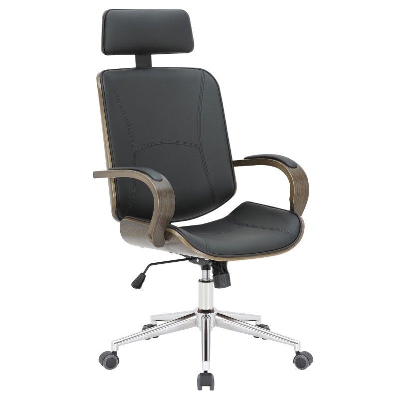 Silla de Oficina JUTTA en Madera color Gris y Piel color Negro