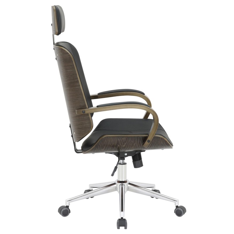 Silla de Oficina JUTTA en Madera color Gris y Piel color Negro