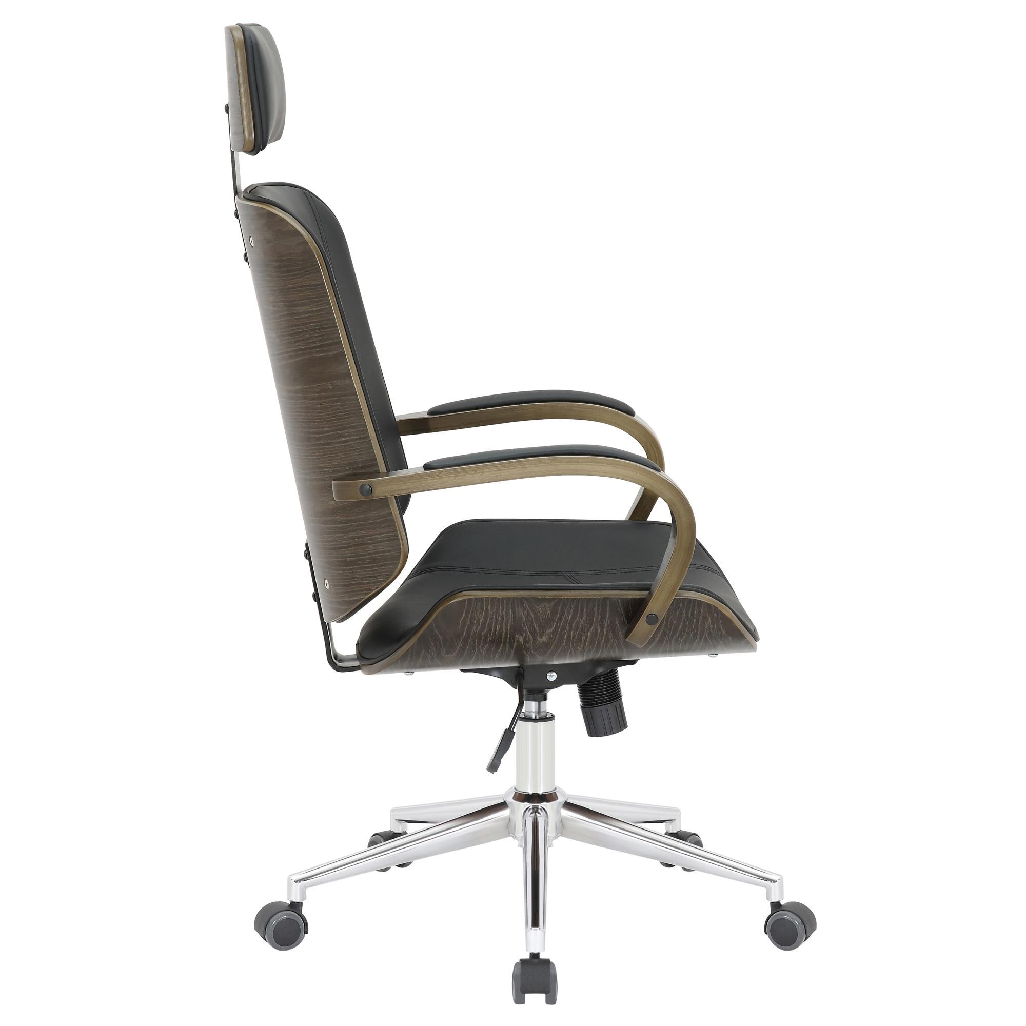 Silla de Oficina JUTTA, Gran Acolchado, Elegante Diseño en Madera Gris y Piel color Negro
