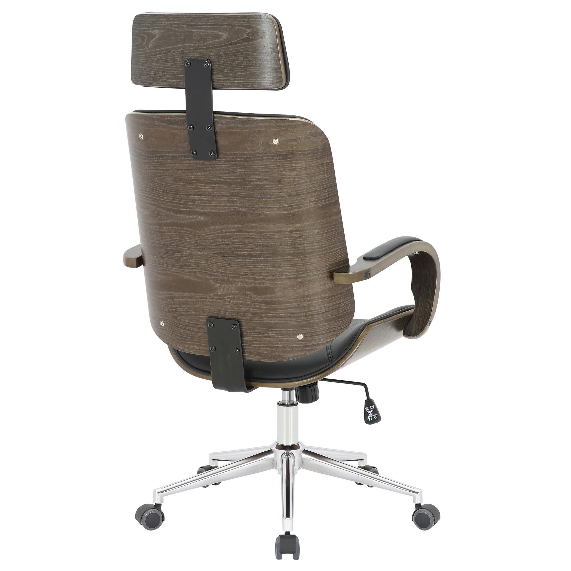 Silla de Oficina JUTTA, Gran Acolchado, Elegante Diseño en Madera Gris y Piel color Negro