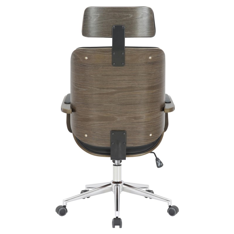 Silla de Oficina JUTTA en Madera color Gris y Piel color Negro