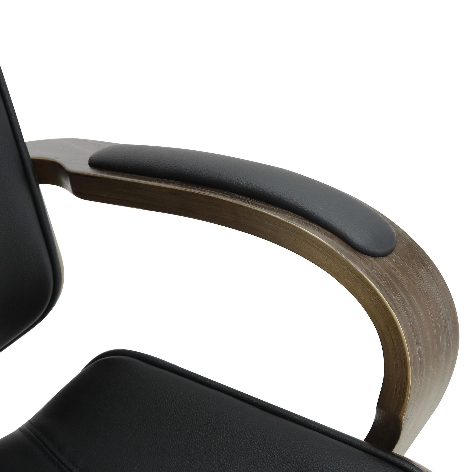 Silla de Oficina JUTTA, Gran Acolchado, Elegante Diseño en Madera Gris y Piel color Negro
