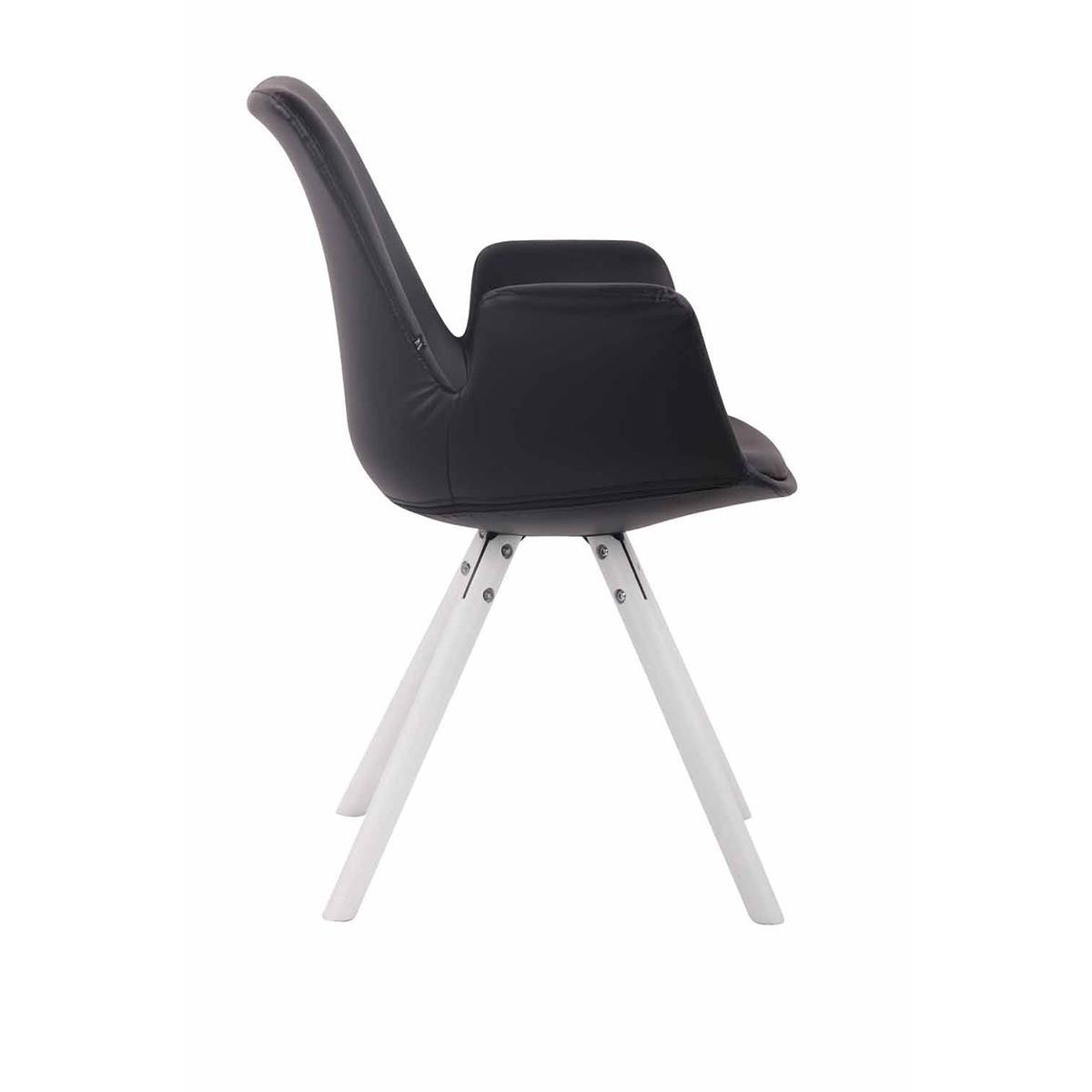 Silla de Confidente LUCY, Reposabrazos Integrados, Patas Blancas, Piel Negra