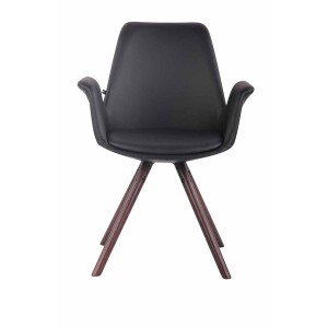 Silla de Confidente LUCY, Patas Nogal, Piel Negra