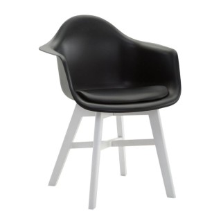 Silla de Confidente ROMAN, Patas Blancas, Piel Negra