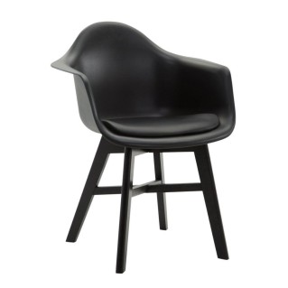 Silla de Confidente ROMAN, Patas Negras, Piel Negra
