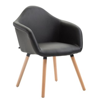 Silla de Confidente MARTA, Patas Claras, Piel Negra
