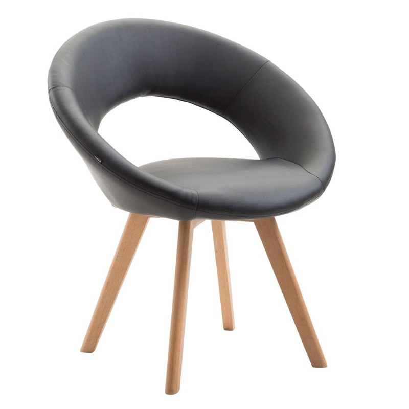 Silla de Confidente BACH, en Madera color Haya y Piel Negra