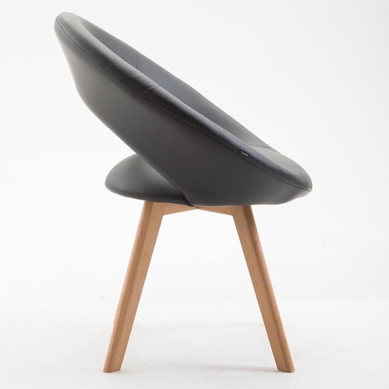 Silla de Confidente BACH, en Madera color Haya y Piel Negra