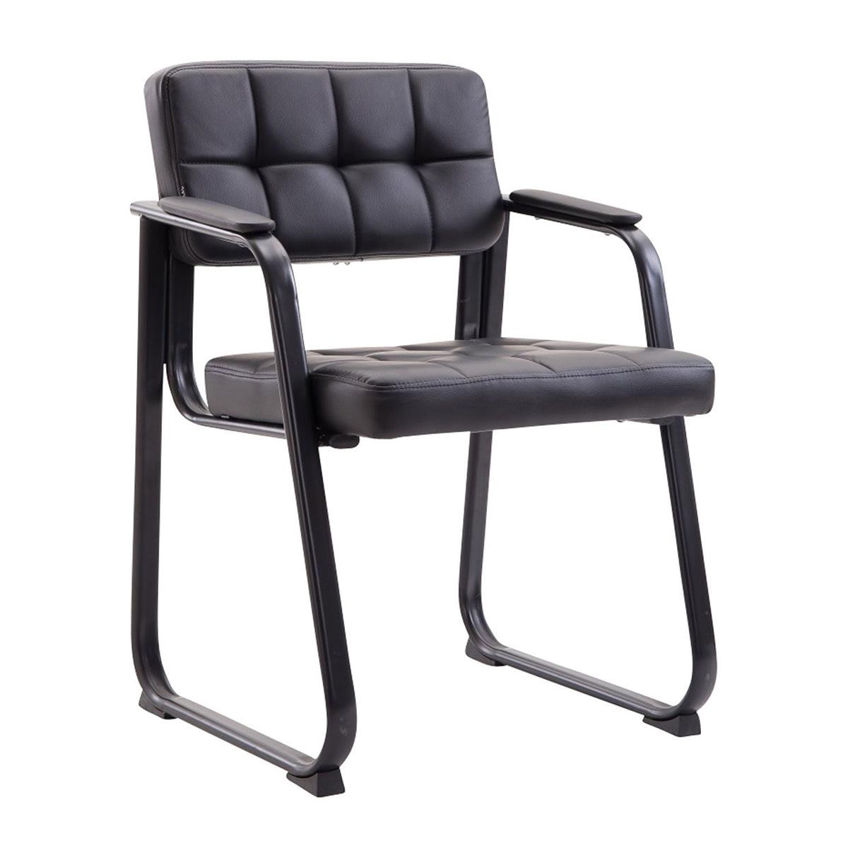 Silla de Confidente OSLO PIEL, Reposabrazos, Estructura Metálica, en Negro