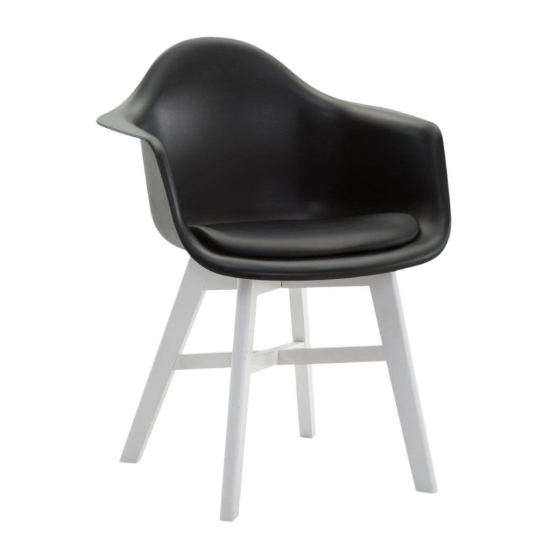 Silla de Confidente ROMAN, Patas Blancas, Piel Negra