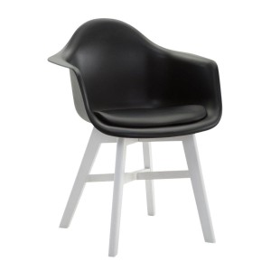 Silla de Confidente ROMAN, Patas Blancas, Piel Negra