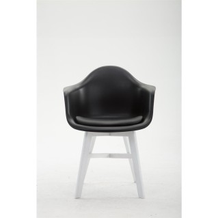 Silla de Confidente ROMAN, Patas Blancas, Piel Negra 2
