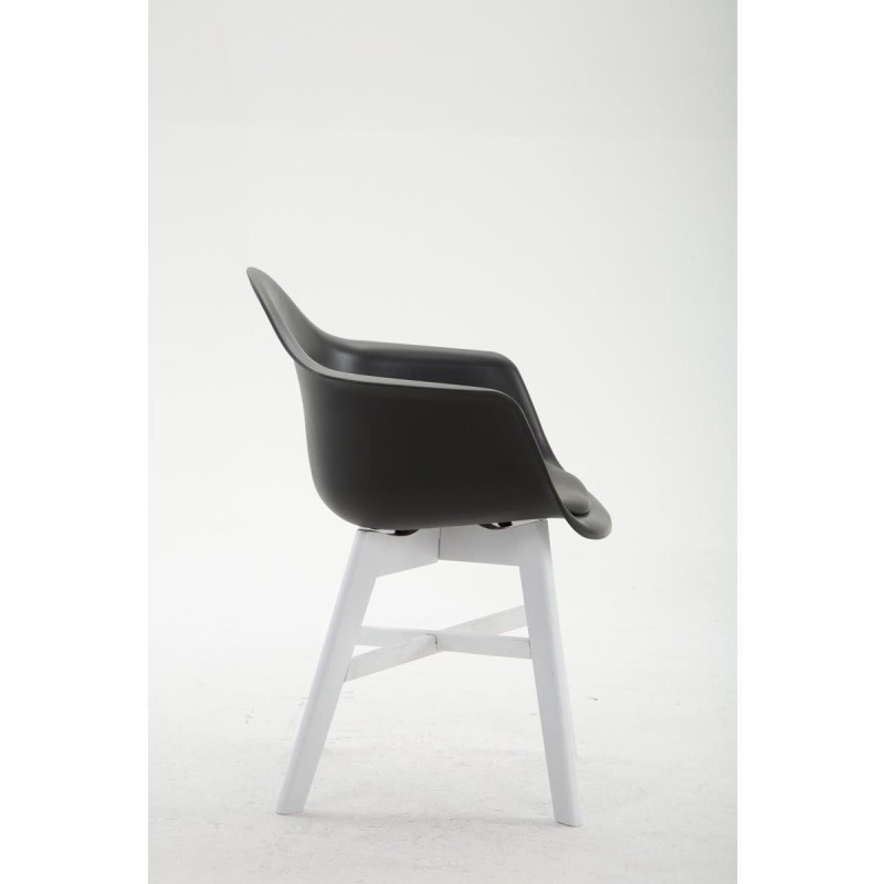 Silla de Confidente ROMAN, Patas Blancas, Piel Negra