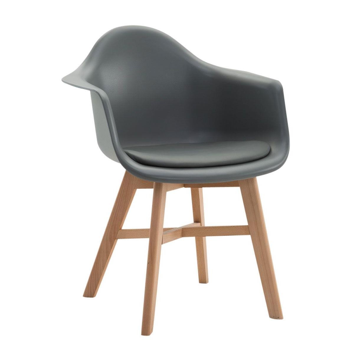 Silla de Confidente ROMAN, Patas Claras, Estructura en Plástico y Piel Negra