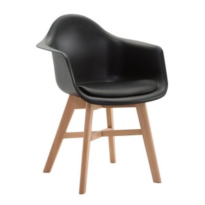 Silla de Confidente ROMAN, Patas Claras, Piel Negra