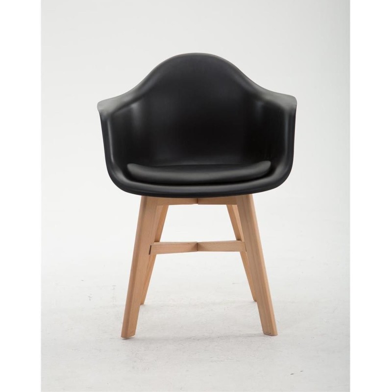 Silla de Confidente ROMAN, Patas Claras, Piel Negra