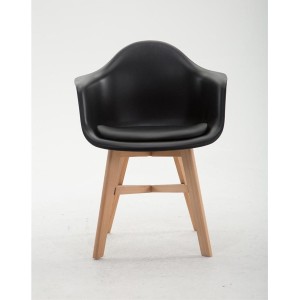 Silla de Confidente ROMAN, Patas Claras, Piel Negra