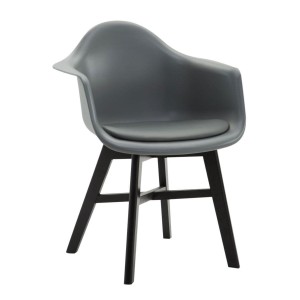 Silla de Confidente ROMAN, Patas Negras, Piel Negra