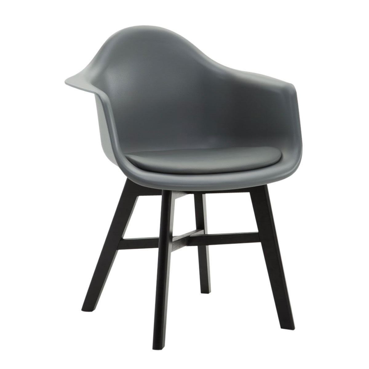 Silla de Confidente ROMAN, Patas Negras, Estructura en Plástico y Piel Negra
