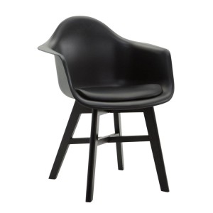 Silla de Confidente ROMAN, Patas Negras, Piel Negra