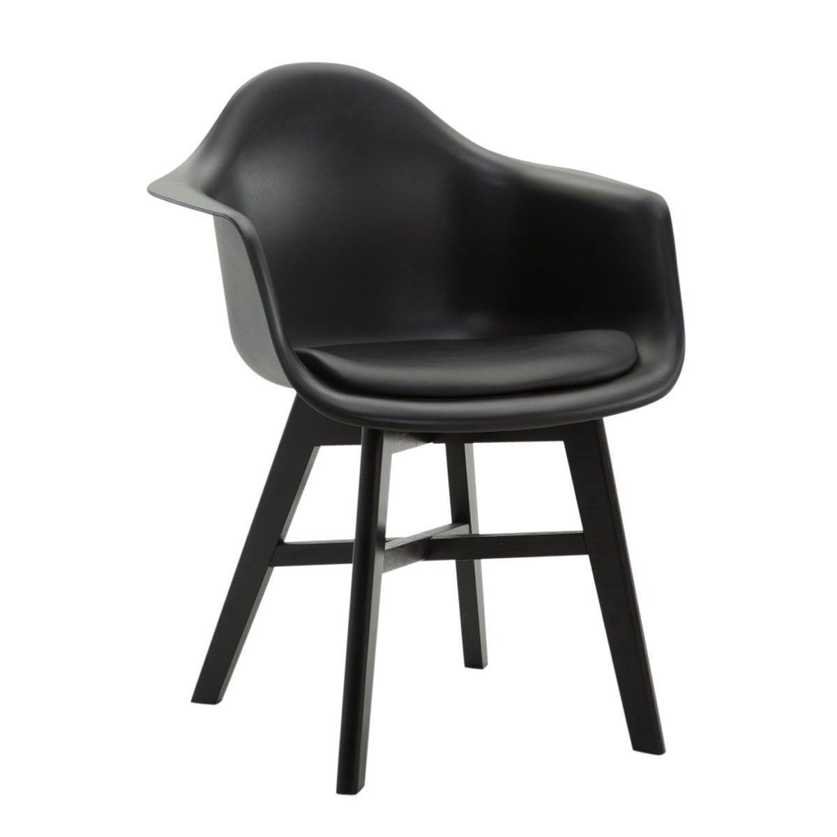 Silla de Confidente ROMAN, Patas Negras, Estructura en Plástico y Piel Negra