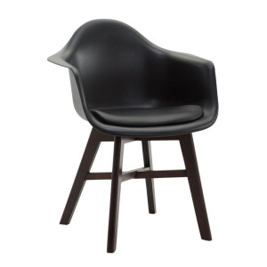 Silla de Confidente ROMAN, Patas Oscuras, Piel Negra