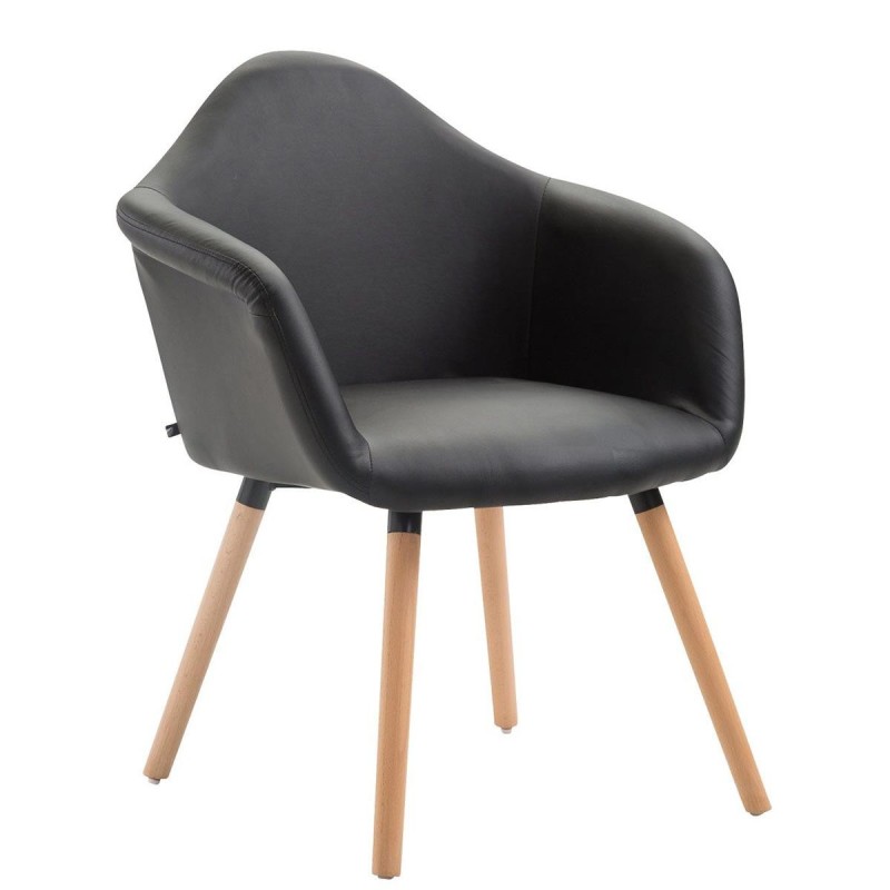 Silla de Confidente MARTA, Patas Claras, Piel Negra