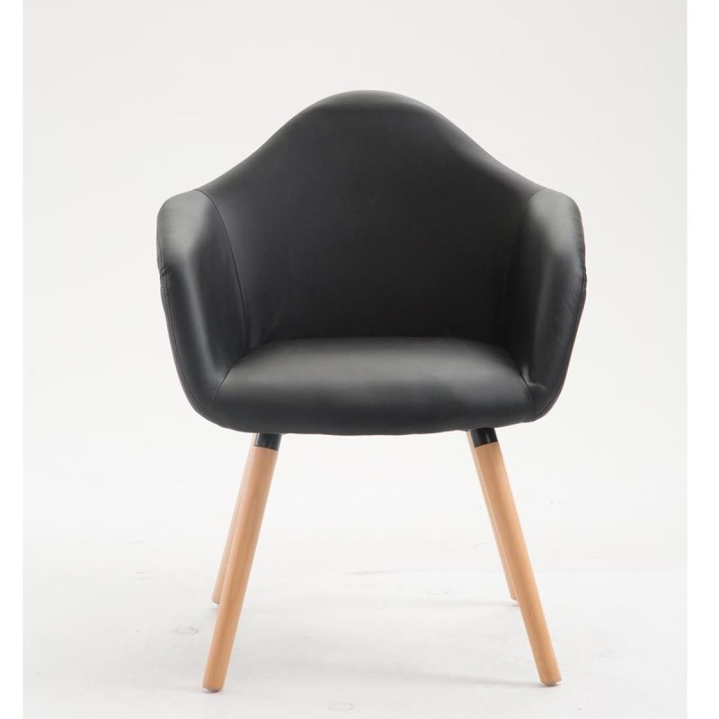 Silla de Confidente MARTA, Patas Claras, Piel Negra