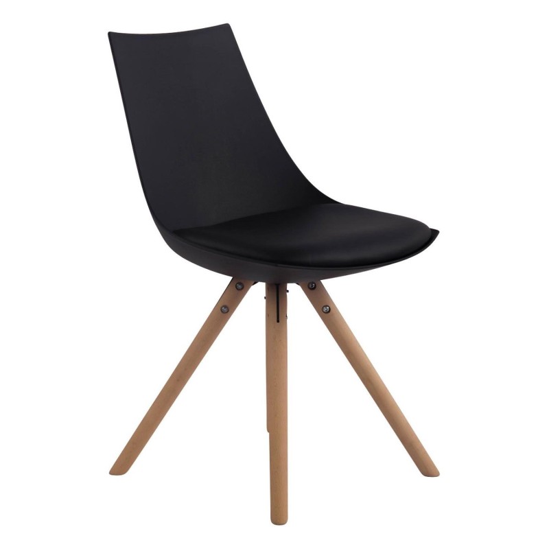 Silla de Confidente SAMOA, Patas Claras, en Piel Negra
