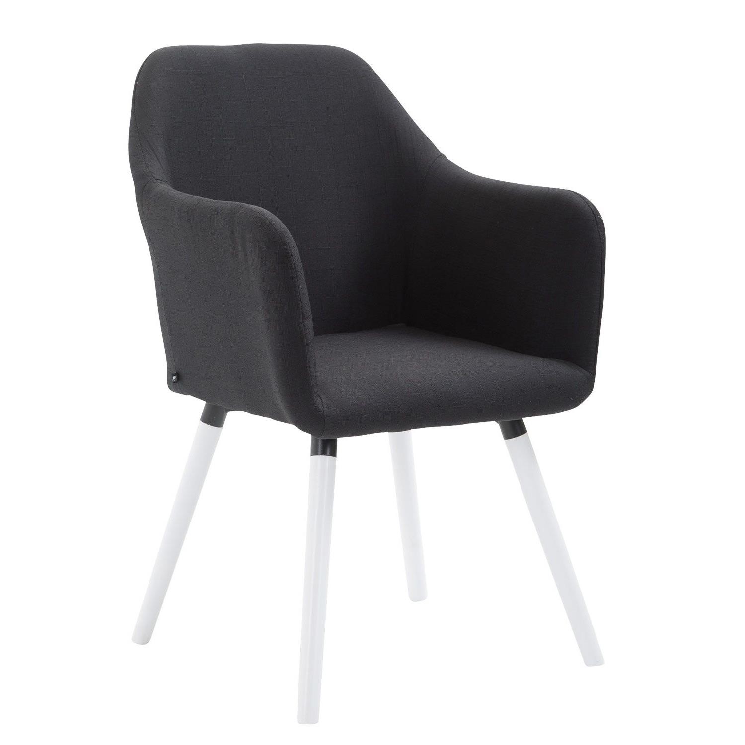 Silla de Confidente WAYAN, Gran Acolchado, Patas Blancas, en Tela Negra