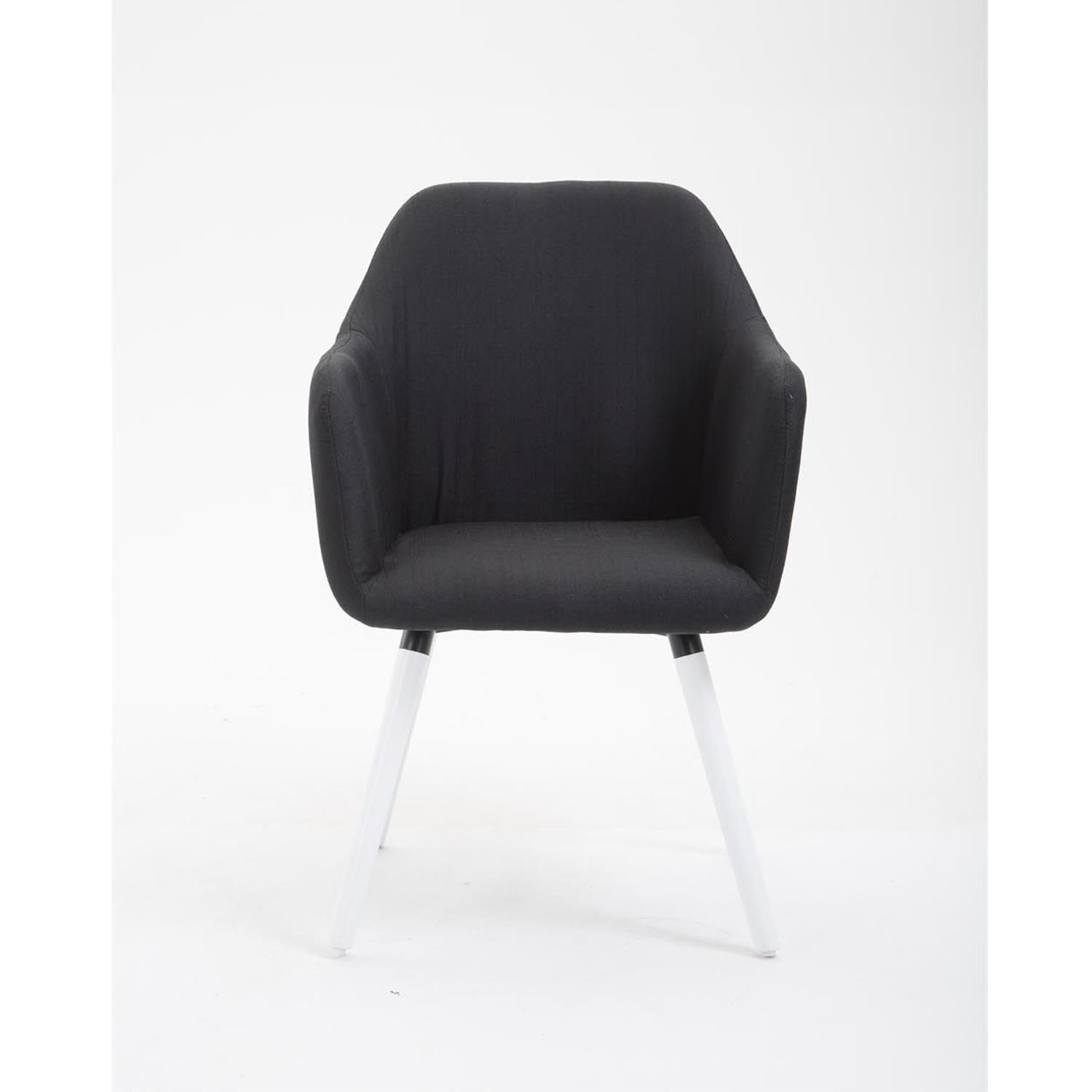 Silla de Confidente WAYAN, Gran Acolchado, Patas Blancas, en Tela Negra