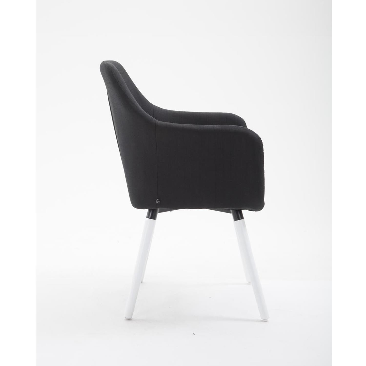 Silla de Confidente WAYAN, Gran Acolchado, Patas Blancas, en Tela Negra