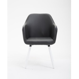 Silla de Confidente WAYAN PIEL, Patas Blancas, Negro 2