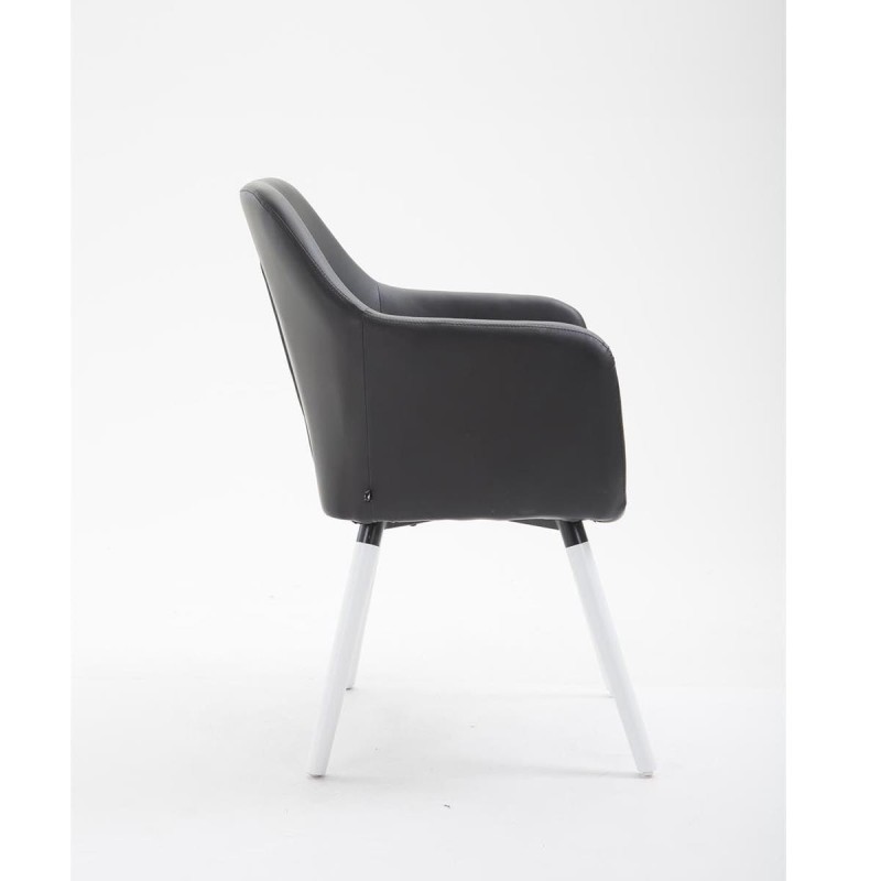 Silla de Confidente WAYAN PIEL, Patas Blancas, Negro