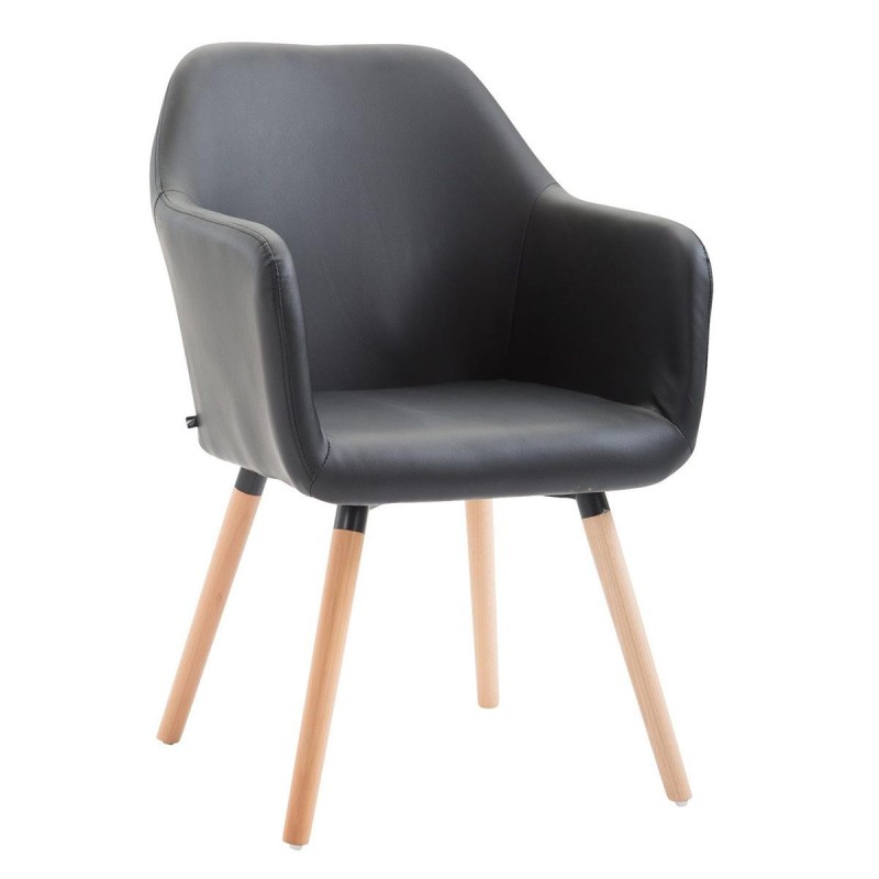 Silla de Confidente WAYAN PIEL, Patas Claras, Negro