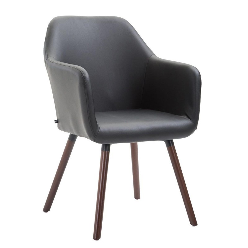 Silla de Confidente WAYAN PIEL, Patas Nogal, Negro