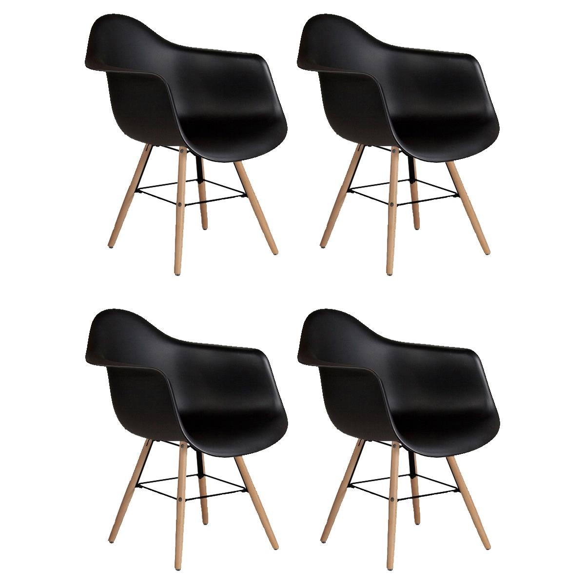Lote 4 Sillas Confidente GARI, Patas Madera, Diseño Nórdico, Negro