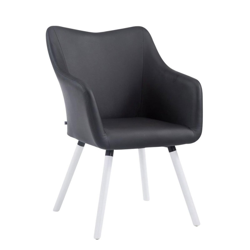 Silla de Confidente GREG PIEL, Patas Blancas, Negro