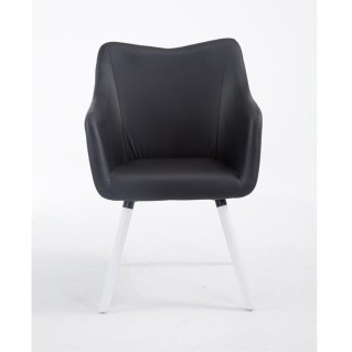 Silla de Confidente GREG PIEL, Patas Blancas, Negro 2
