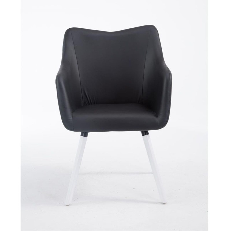 Silla de Confidente GREG PIEL, Patas Blancas, Negro