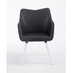 Silla de Confidente GREG PIEL, Patas Blancas, Negro