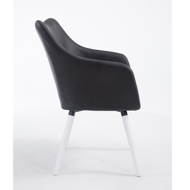 Silla de Confidente GREG PIEL, Patas Blancas, Negro