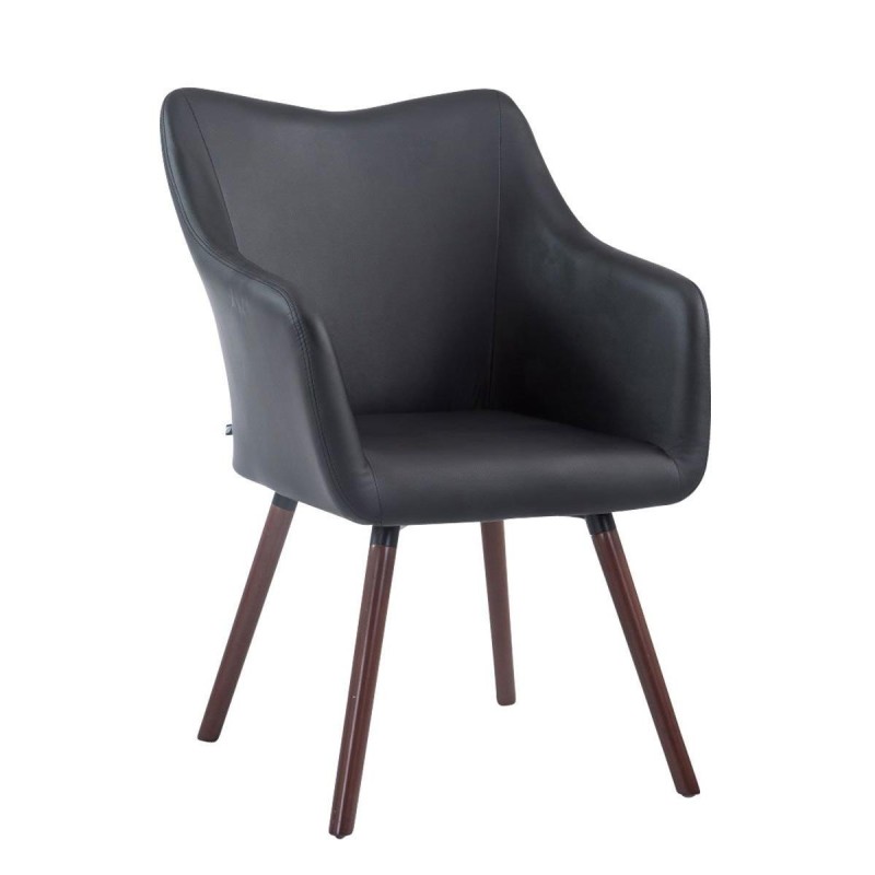 Silla de Confidente GREG PIEL, Patas Nogal, Negro