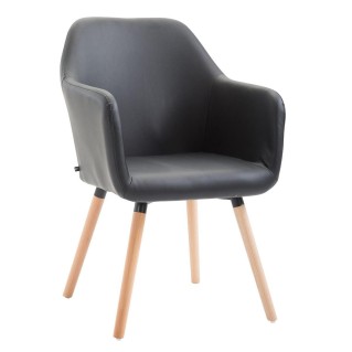 Silla de Confidente WAYAN PIEL, Patas Claras, Negro