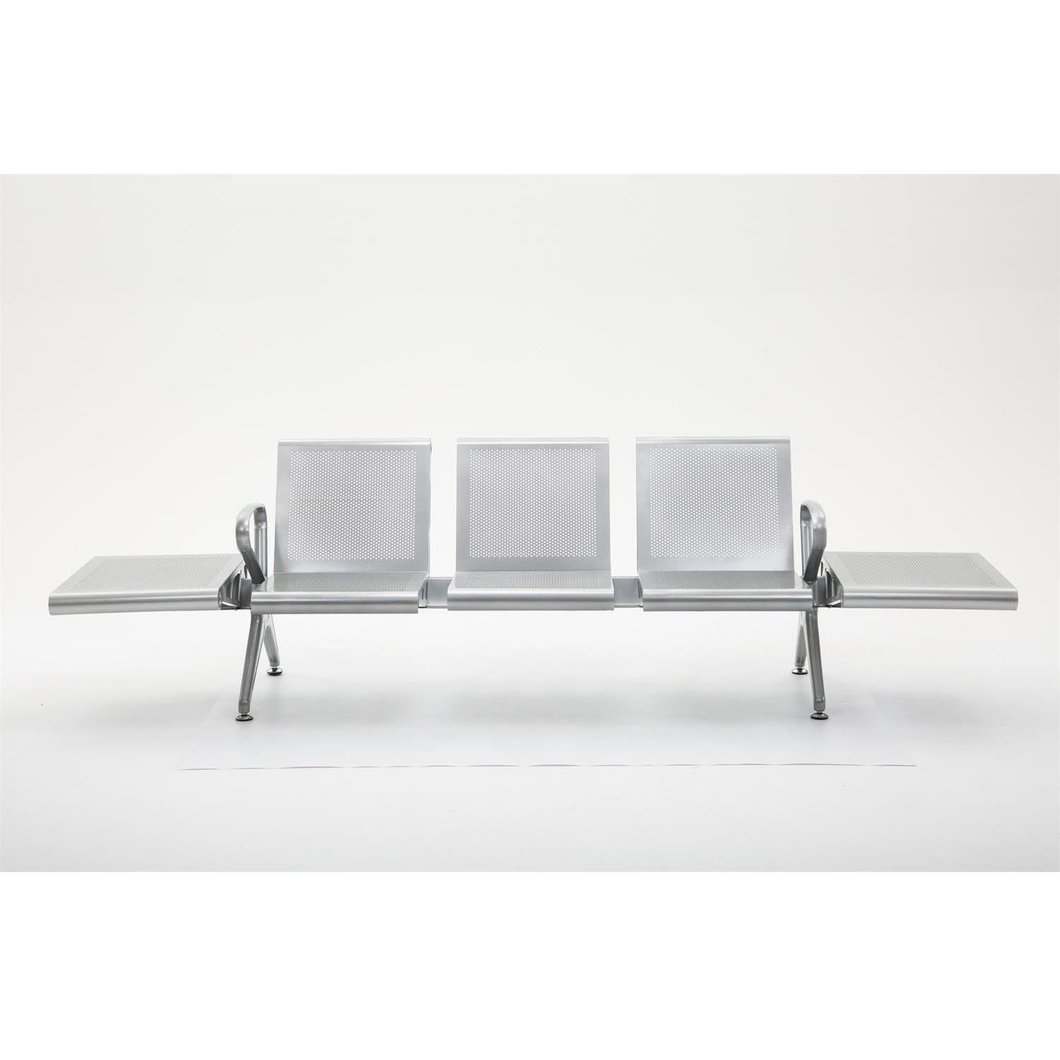 Bancada 3 Asientos y 2 Mesas MIKO, Estructura Metal, Asiento en Metal color Gris Plata