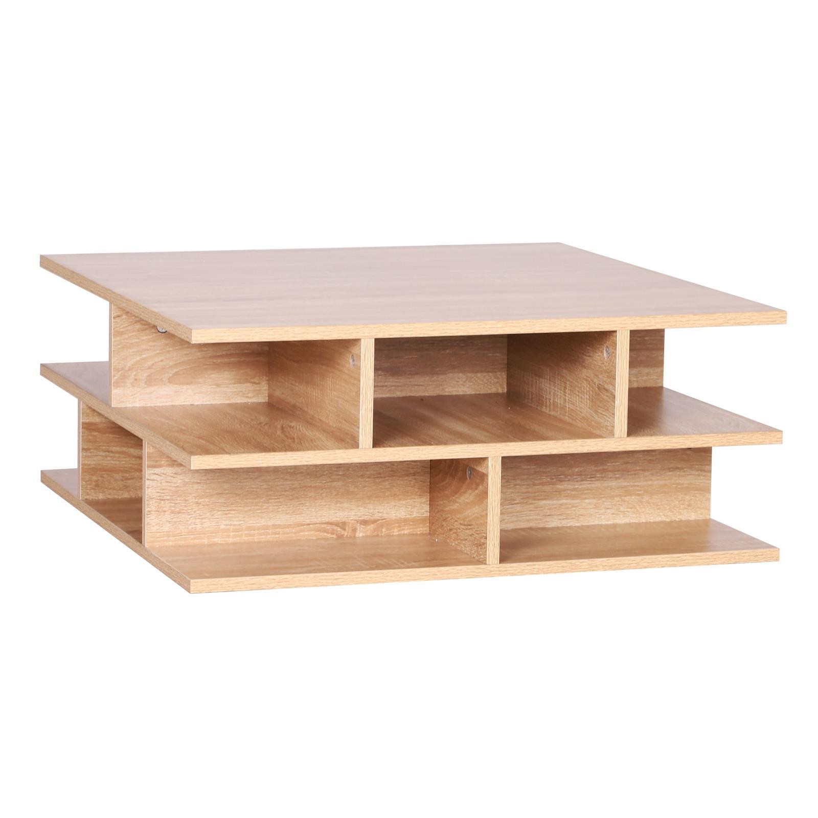 Mesa de Centro TESSA, 70x70 cm, con Estantes, color Blanco