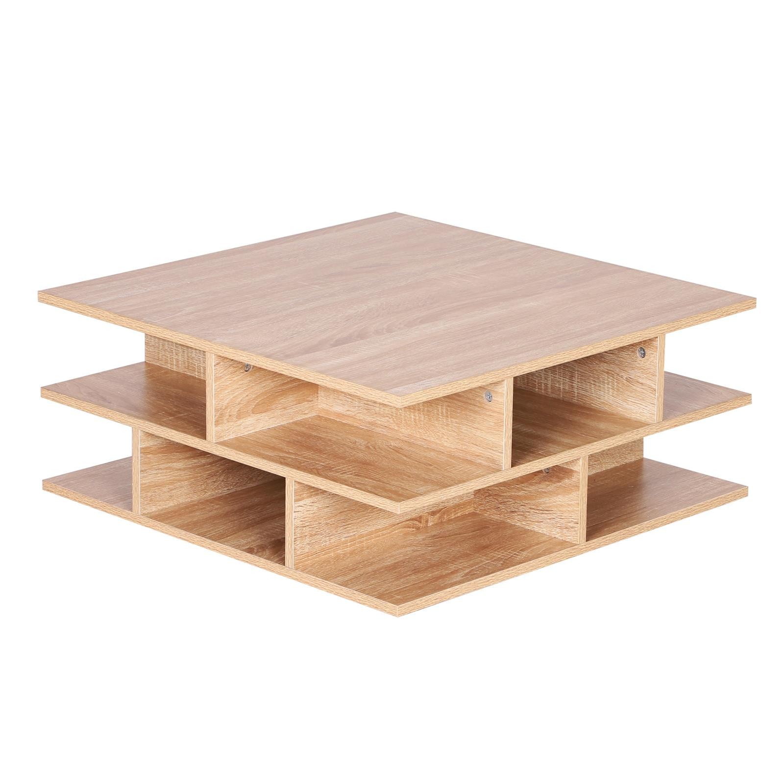 Mesa de Centro TESSA, 70x70 cm, con Estantes, color Blanco