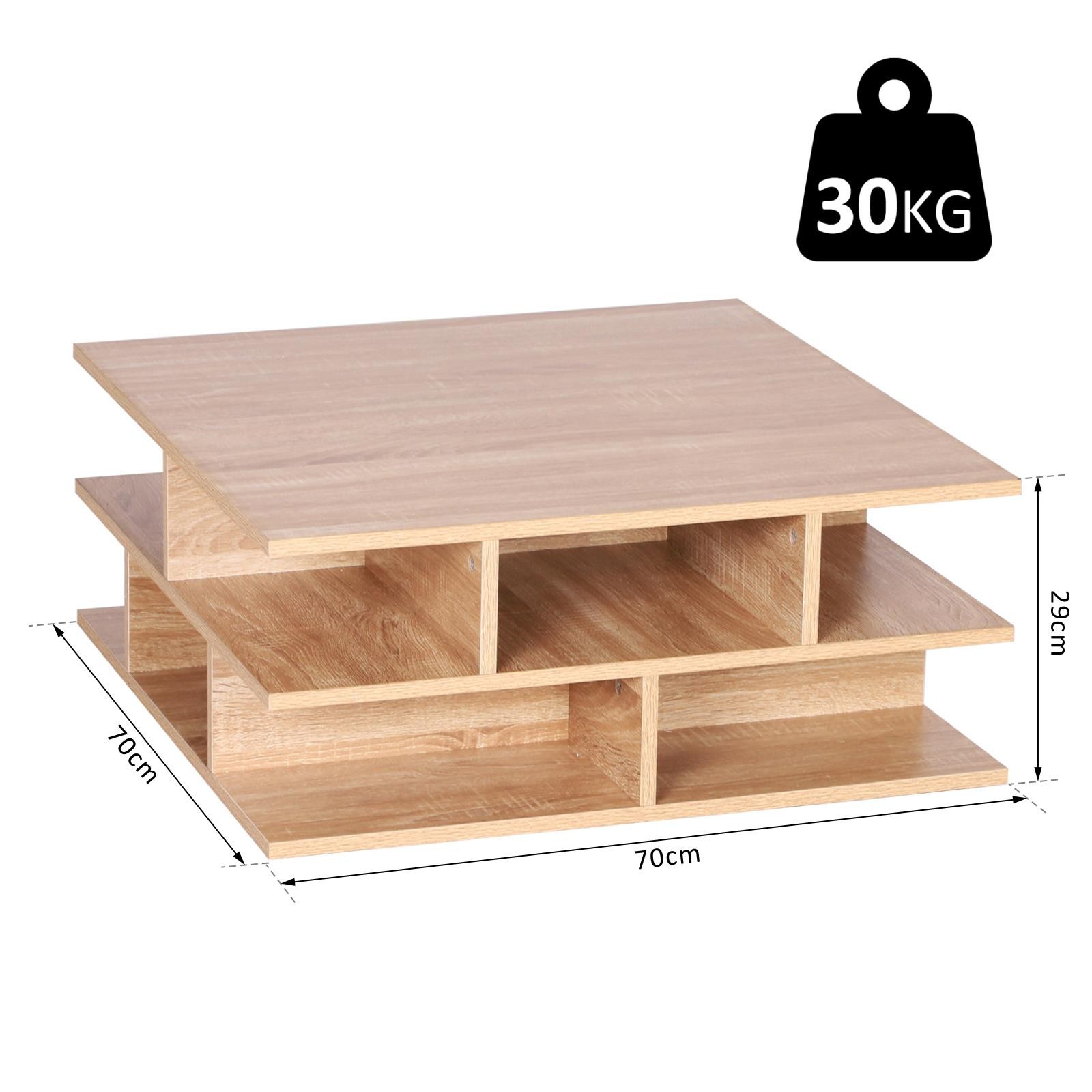 Mesa de Centro TESSA, 70x70 cm, con Estantes, color Blanco